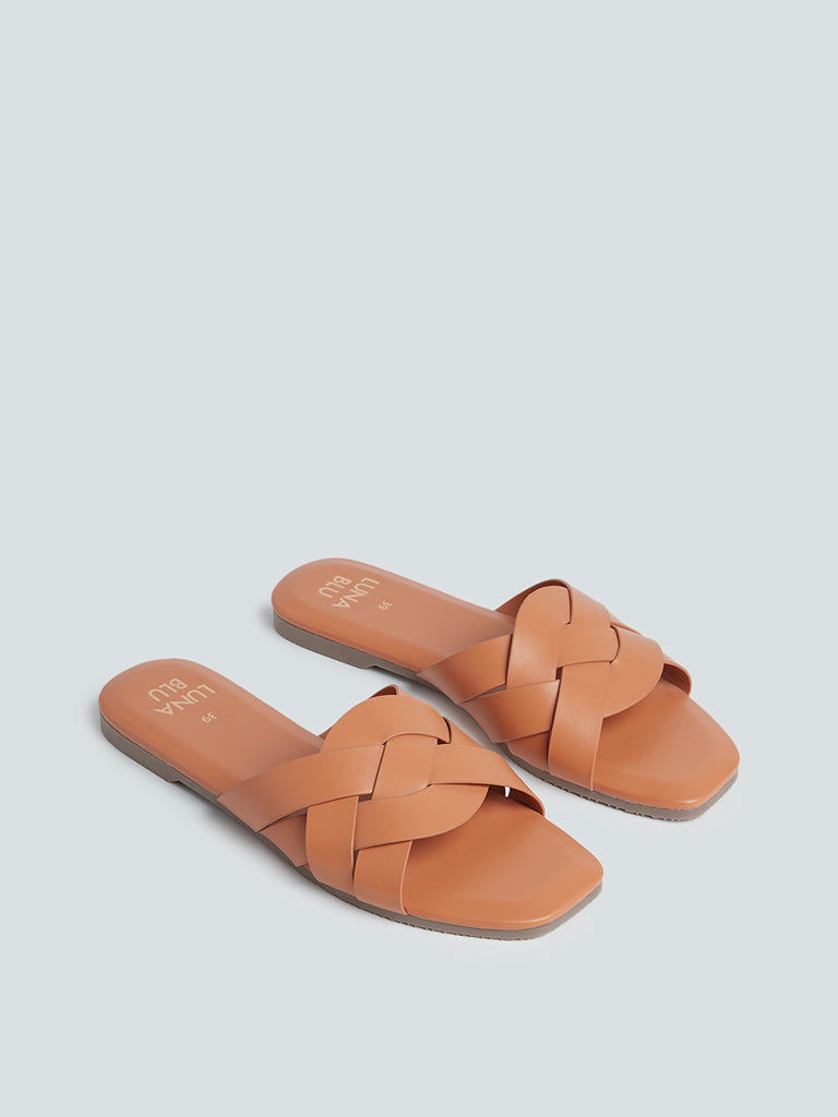 LUNA BLU Light Orange Weave Detail Slides